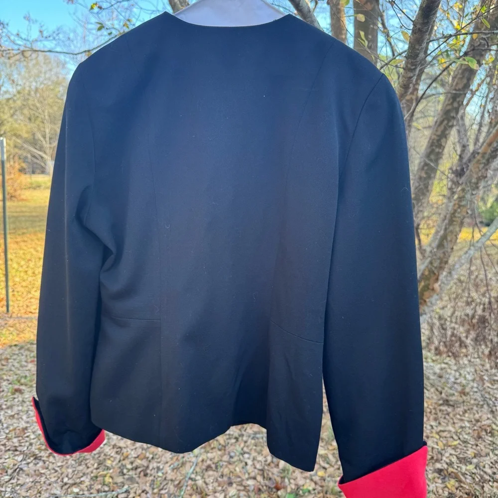 Vintage Christian Dior Black Red Cuff Blazer Size 12 USA Made Wool Blend Classic